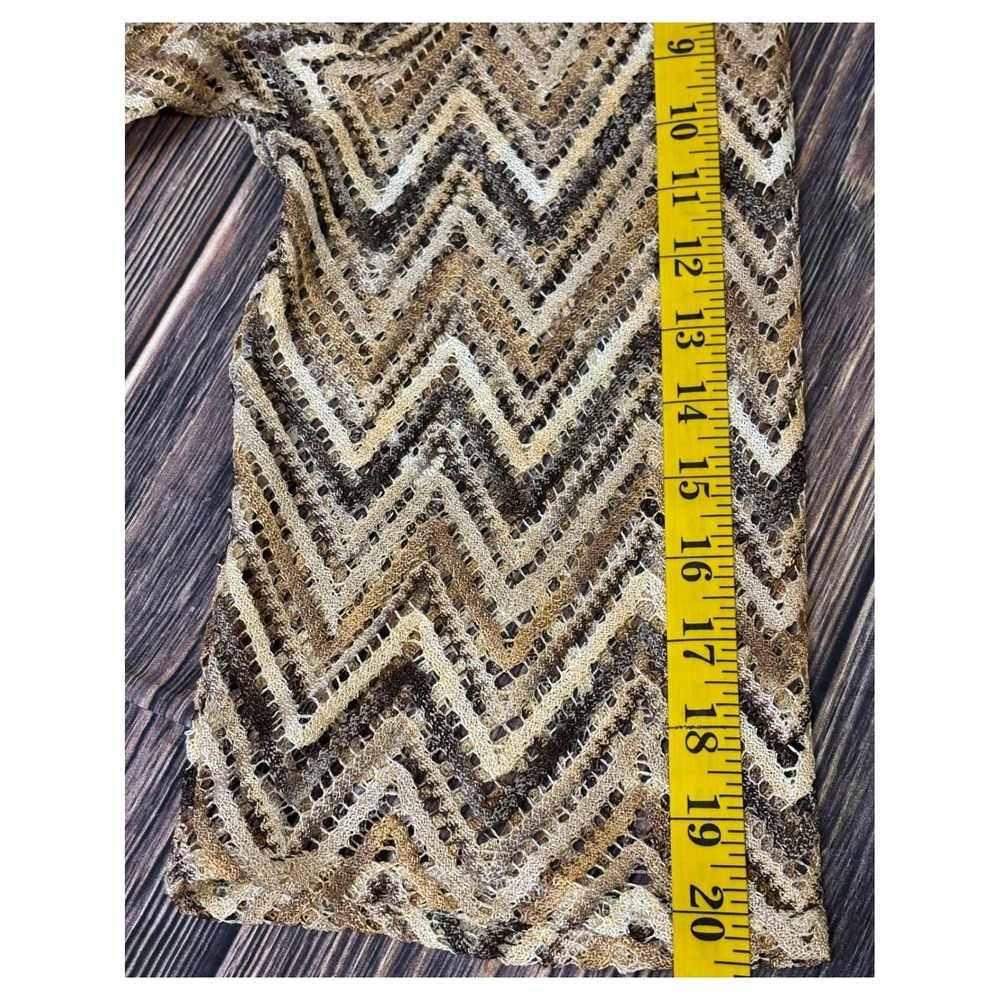 Susan Graver Knit Cardigan Womens XL Gold Brown Zig Zag Print Open Front - Picture 10 of 12
